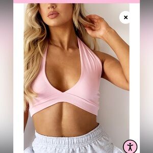 1🌼3/$30🌼NWT PrettyLittleThing Baby Pink Halterneck Jersey Crop Top Size 6/Sm